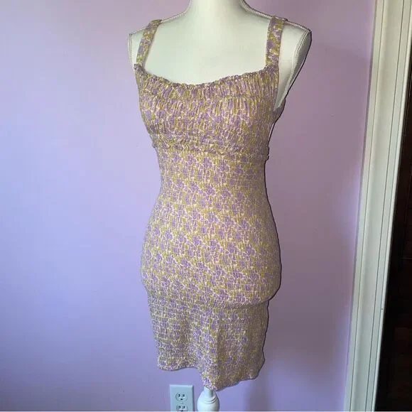 Free People XS Juniper Smocked Bodycon Slip Ditsy Floral Boho Swiftie - Picture 2 of 11